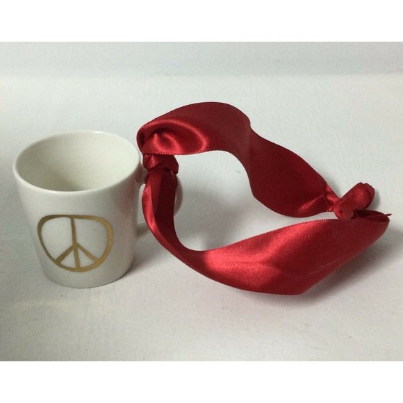 2015 Starbucks Coffee Espresso Demitasse 3oz Cup Mug White Gold Peace Sign - Picture 1 of 3